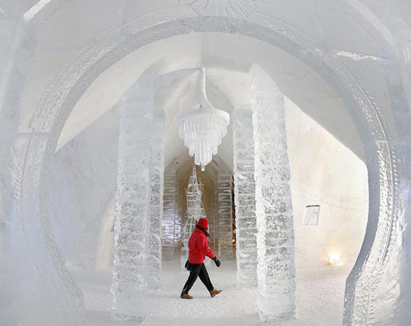  A woman tours the Ice Hotel in Sainte-Catherine-de-la-Jacques-Cartier, Quebec January 31, 2008. Photo by Mathieu Belanger 