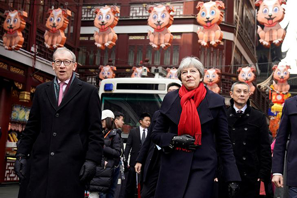  British Prime Minister Theresa May and her husband Philip visit Yu Yuan Garden in Shanghai, China February 2, 2018. Photo by Aly Song 