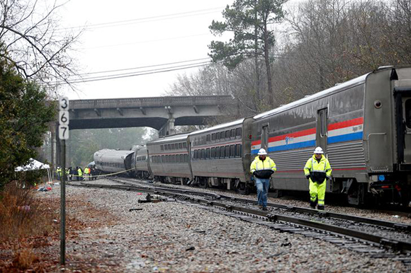  Emergency responders are at the scene after an Amtrak passenger train collided with a freight train and derailed in Cayce, South Carolina, U.S., February 4, 2018. Photo by Randall Hill 