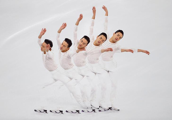  Figure Skating - Pyeongchang 2018 Winter Olympics - Men Single Skating short program competition - Gangneung Ice Arena - Gangneung, South Korea - February 16, 2018 - Felipe Montoya of Spain performs. Picture taken with multiple exposure. Photo by Damir Sagolj 