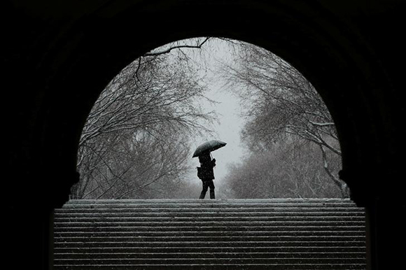  A pedestrian walks through Central Park during a snow storm in New York, U.S. Photo by Lucas Jackson 