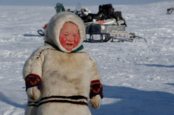  A child from the indigenous community "Yamb To" (Long Lake) is seen at a reindeer camping ground, about 450 km northeast of Naryan-Mar, in Nenets Autonomous District, Russia, March 1, 2018. Photo by Sergei Karpukhin 