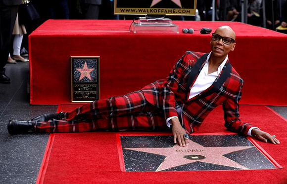  Television personality and drag queen RuPaul touches his star after it was unveiled on the Hollywood Walk of Fame in Los Angeles, California, U.S., March 16, 2018. Photo by Mario Anzuoni 