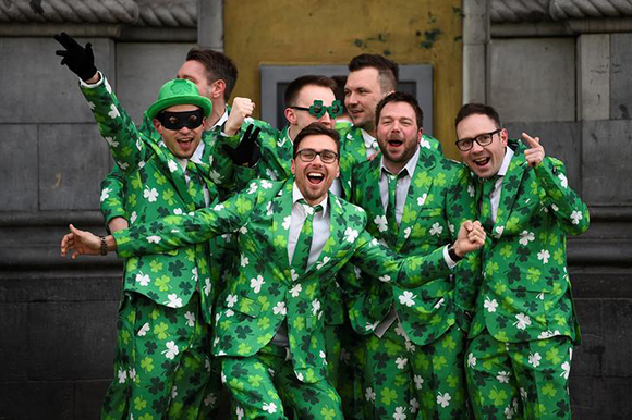  People wear Shamrock suits on St. Patrick's Day in Dublin, Ireland. Photo by Clodagh Kilcoyne 