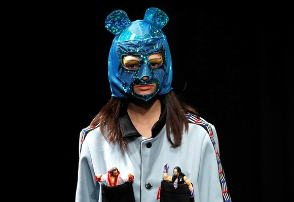  A model presents a creation of YUKIHERO PRO-WRESTLING by designer Yukihiro Teshima from his Autumn/Winter 2018 collection during Fashion Week Tokyo in Tokyo, Japan. Photo by Issei Kato 