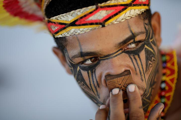  An indigenous man from the Pataxo tribe waits for a trial on the demarcation of indigenous lands, according to local media, in Brasilia, Brazil Photo by Ueslei Marcelino 