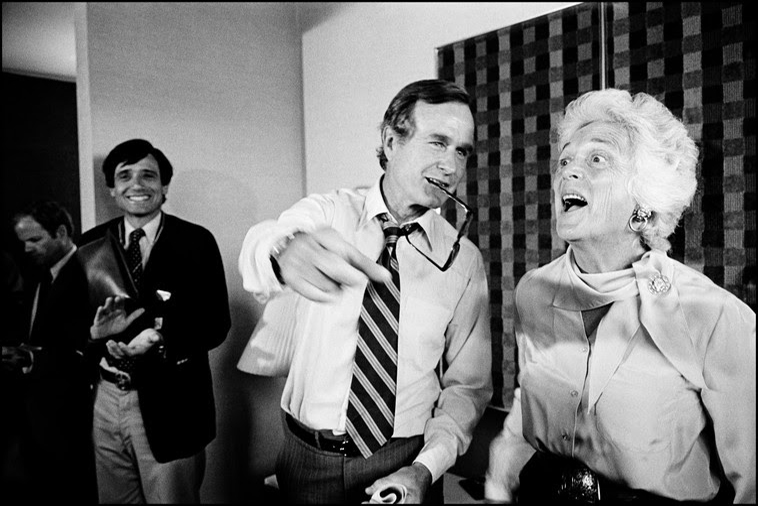 USA. Detroit, MI. 1980. George and Barbara Bush welcoming delagates and news media at the Hotel Pontchartrain during the Republican National Convention.